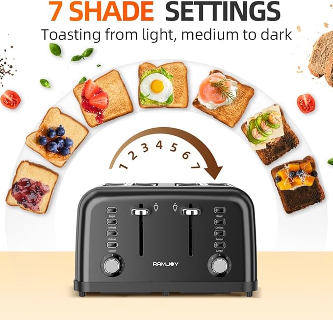 Black Toaster 4 Slice, Dual Independent Controls, Extra Wide Slot Toasters - Image 4