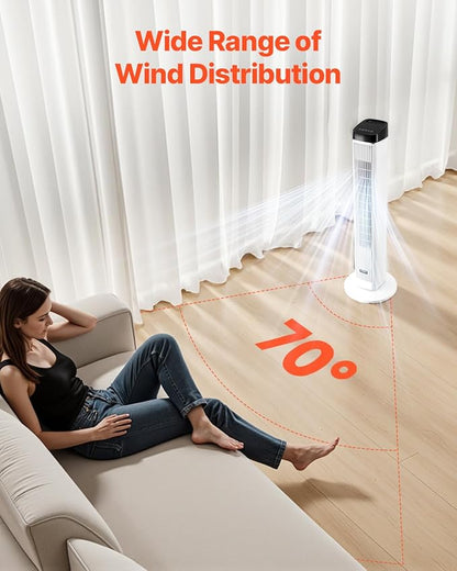 VEVOR Tower Fan, 22 ft/s Velocity Quiet Floor Fan, 70° Oscillating Fans - Image 5