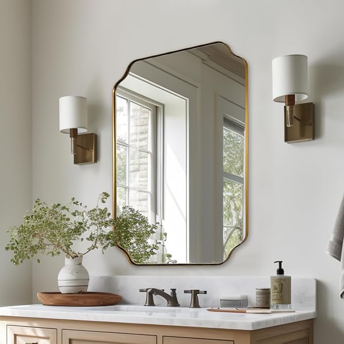 ANDY STAR Brushed Gold Mirror, Rounded Rectangle Bathroom Mirror - Image 3