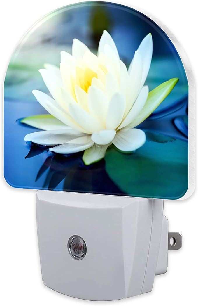 sndheke White Lotus Flower Night Light Plug into Wall, Beautiful Lotus in Pond by sndheke