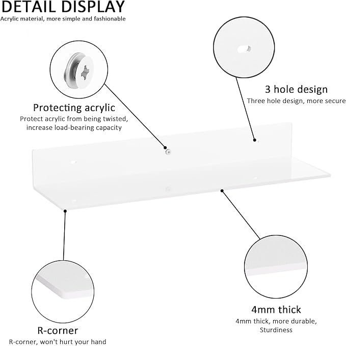 20 Inches Acrylic Wall Shelves 2 Pack, Floating Shelf - Image 4