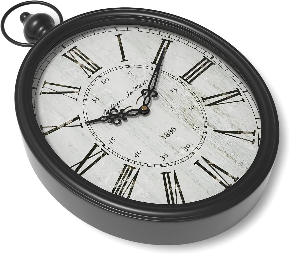 Menterry Large Oval Retro Wall Clock, Rustic Vintage Style, Antique Black | Battery Operated Silent Decor Wall Clocks for Living Room,Kitchen,Farmhouse,Office (15.5" H x 10.5" W)