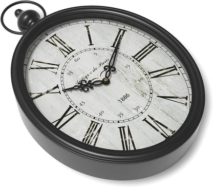 Menterry Large Oval Retro Wall Clock, Rustic Vintage Style, Antique Black | Battery Operated Silent Decor Wall Clocks for Living Room,Kitchen,Farmhouse,Office (15.5" H x 10.5" W)