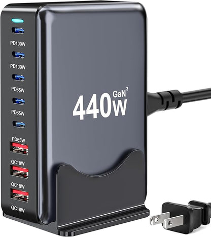 440W USB C Charger Block, 8-Port Fast USB Charging Station Dual PD 100W GaN Ⅲ by Unknown