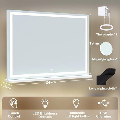 Makeup Vanity Mirror 24" x 19" Large LED Makeup Mirror, Desk Mirorr - Image 2