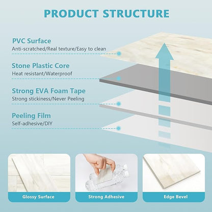Vamos Tile 4-Piece Glossy Wooden Marble Grain Peel and Stick Backsplash Tile - Image 3