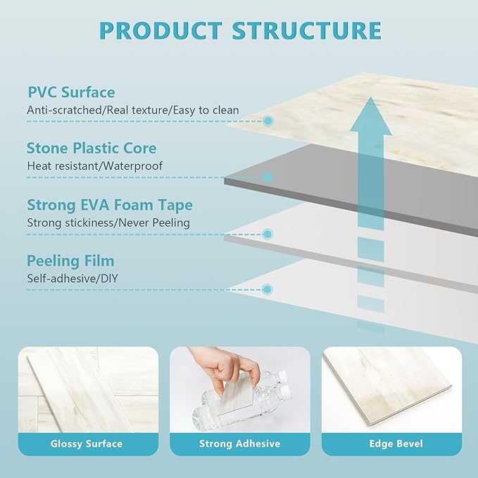 Vamos Tile 100-Piece Glossy Wooden Marble Grain Peel and Stick Backsplash Tile - Image 8