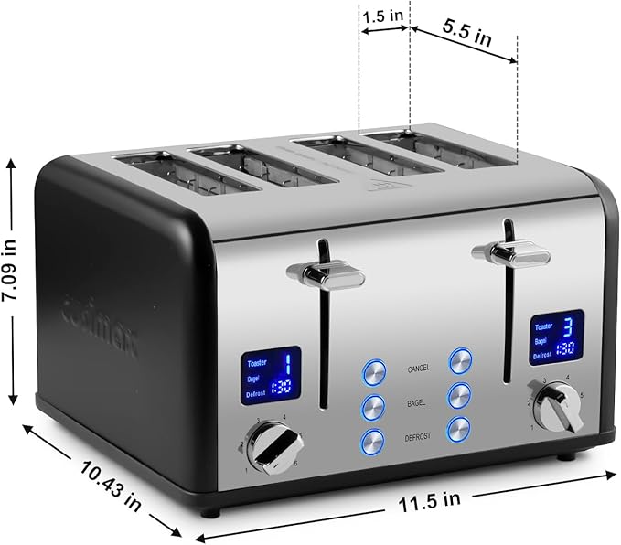 CUSIMAX 4 Slice Toaster with Smart LED Display, Stainless Steel Toaster with - Image 5