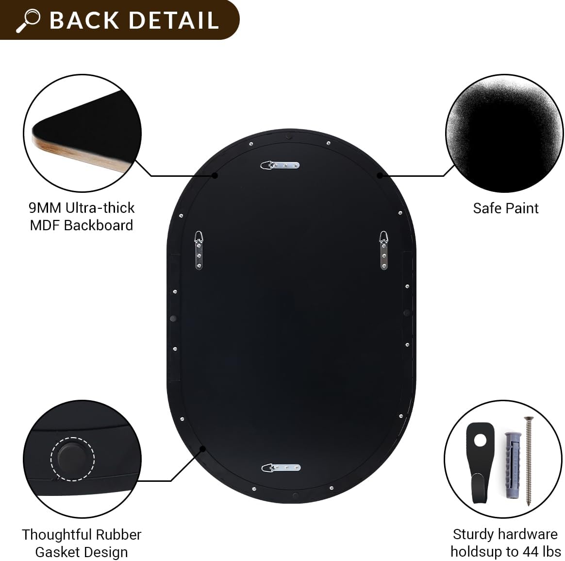 24x32'' Oval Mirror, Black Oval Mirror Pill-Shaped Design in Stainless Steel Metal Frame for Bathroom, Entryway, Living Room, Contemporary 1" Deep Wall Mount Vertical or Horizontal