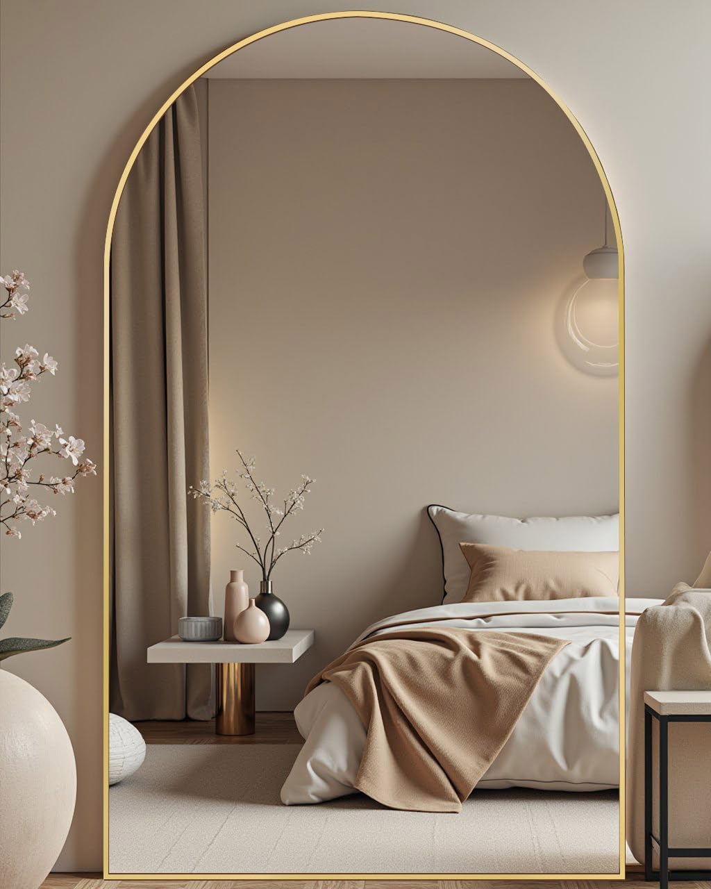DMWOODFL 81"x41" Arched Full Length Mirror - Extra Large Floor Standing/Wall Mounted Mirror with Stand, Shatter-Resistant Gold Aluminum Frame for Bedroom, Living Room & Dressing Area