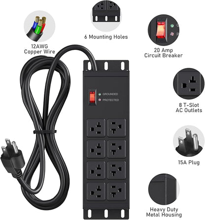 JUNNUJ Heavy Duty 20 Amp Surge Protector 4800J, Garage Metal 8 Outlets 12 Gauge - Image 2