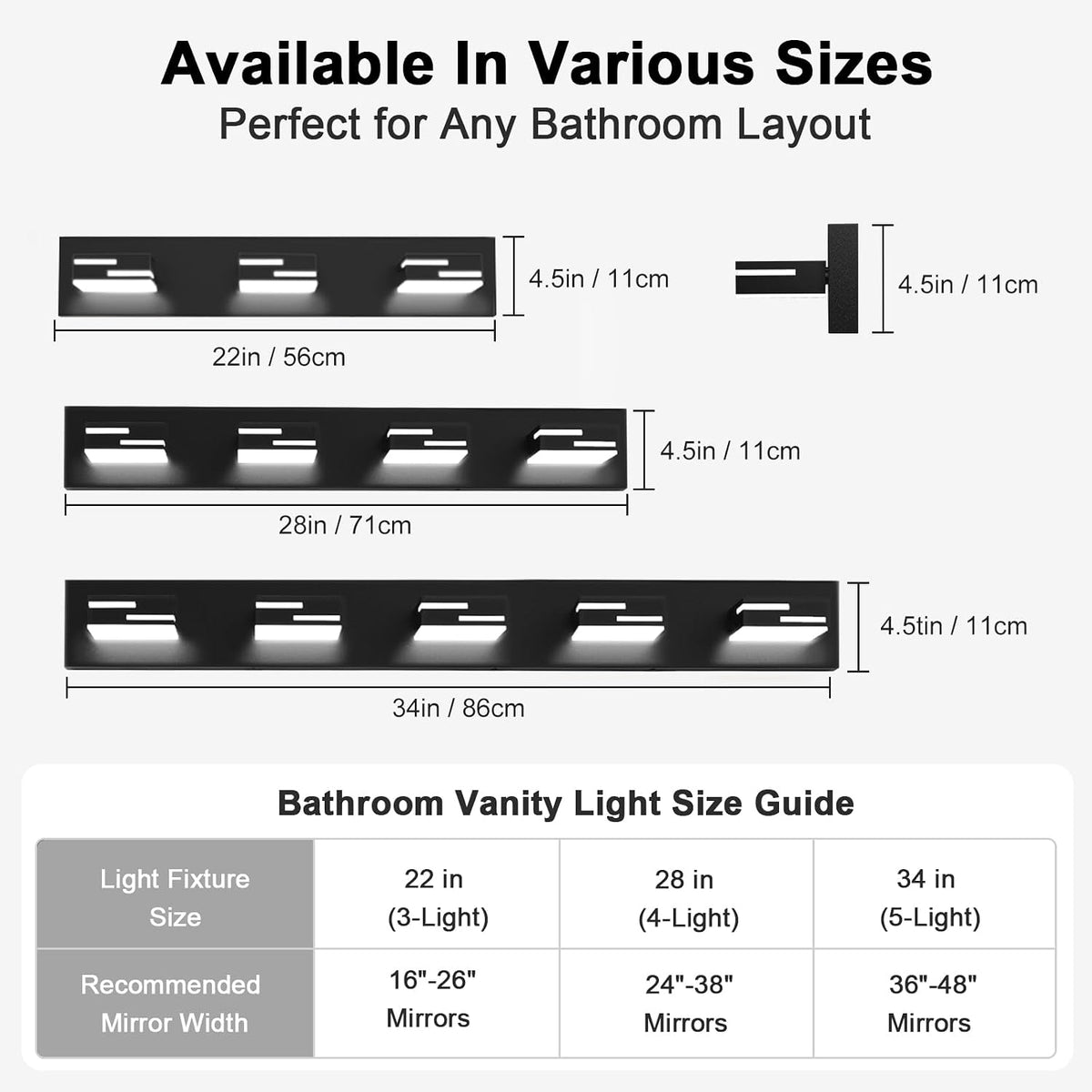 led modern bathroom vanity light fixtures, dimmable matte, package contents