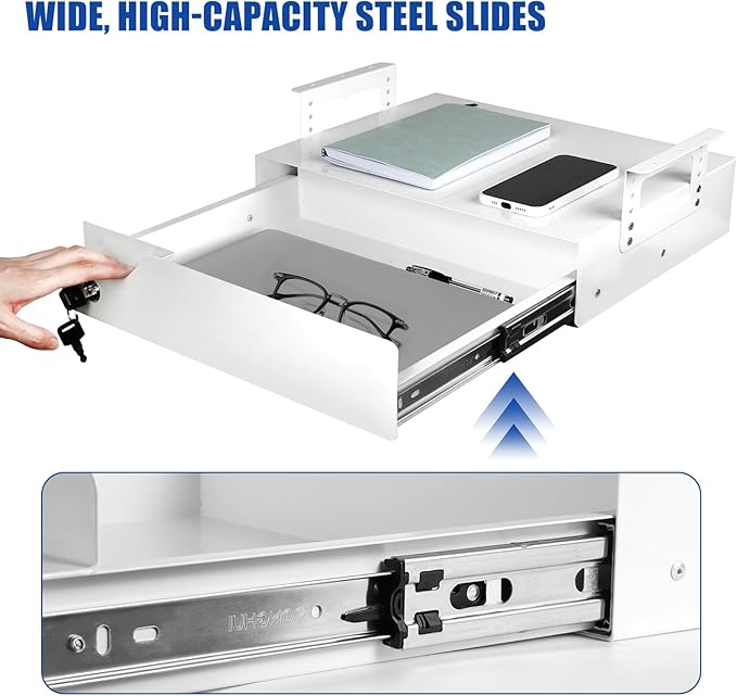 Under Desk Drawer Organizer Lockable, Metal Undermount Table Drawer Upgrade - Image 4