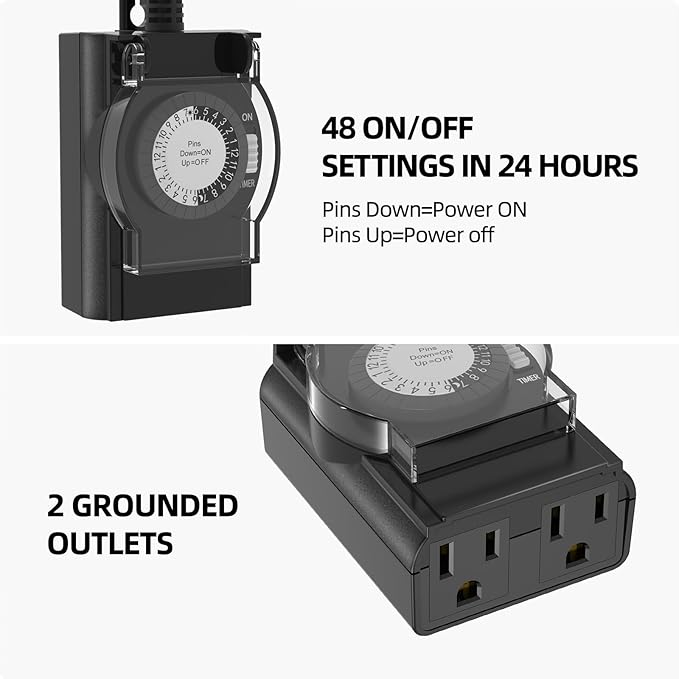 Outdoor Timer Outlet Waterproof, 24 Hour Mechanical Light Timer Outdoor - Image 2