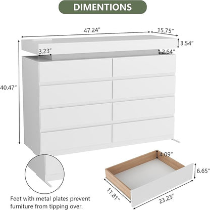 8 Drawer Dresser with Power Outlet, Dresser with LED Light, Modern Chest of - Image 2