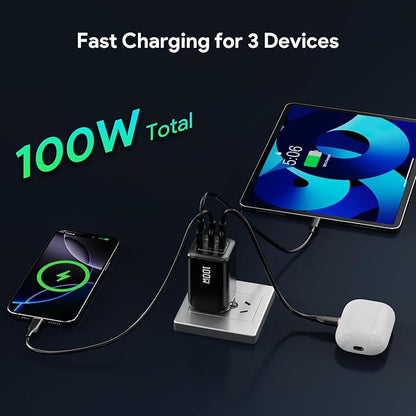 Minthouz 100W GaN Charger, 3-Port PD3.0 Fast Charging Station - Image 3