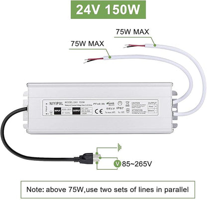 LED Driver 150 Watts 24V DC Low Voltage Transformer， Waterproof IP67 LED Power - Image 6