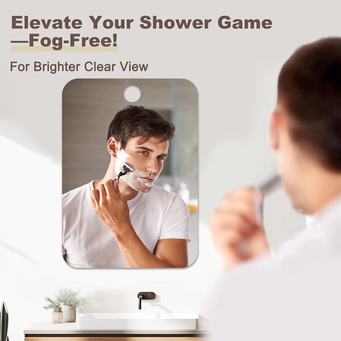Shower Mirror Fogless for Shaving Anti-Fog Frameless Wall Hanging Makeup,11.02" L x 7.87" W,Darkgrey