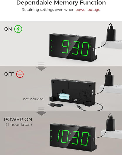 PPLEE Digital Alarm Clock for Bedroom, 2 Alarms Large Big Numbers Display - Image 6