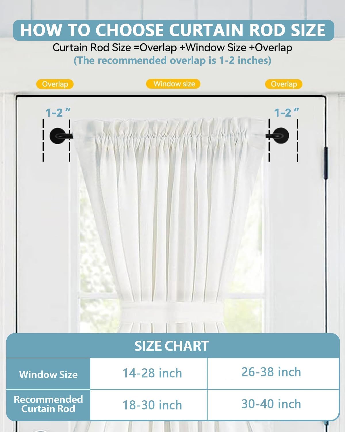 TYRON 1 Pack Magnetic Curtain Rod for Metal Door Adjustable 18-30 Inch, 3/8 in. Diameter, French Door Magnetic Cafe Curtain Rod(White)