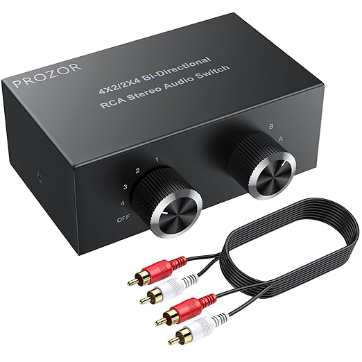 PROZOR 4-Way Stereo L/R Sound Channel Bi-Directional Audio Switcher, 2 in 4 Out by PROZOR