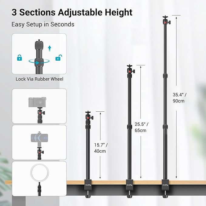 SmallRig Camera Desk Mount Table Stand, Adjustable Light Stand 15"-35" - Image 3