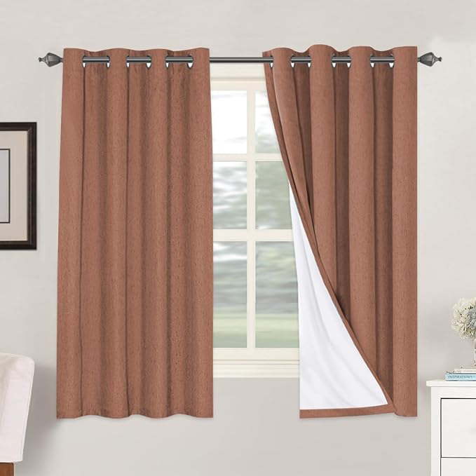 H.VERSAILTEX Linen Blackout Curtains 63 Inches Long 100% Blackout Thermal by HVERSAILTEX
