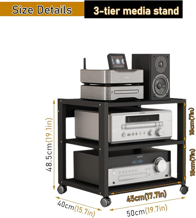 Dernoing 3 Tier Audio Rack Tower, CD Record Player Stereo Receiver AV Equipment - Image 2
