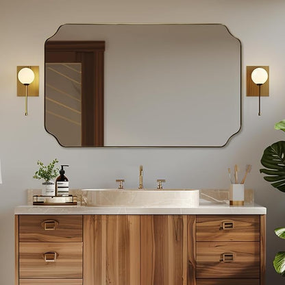 ANDY STAR 30"x48" Gold Bathroom Mirror, Large Scalloped Wall Mirror, Brushed by ANDYSTAR