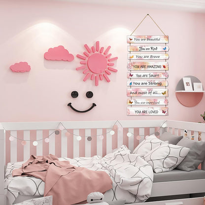 JEVUVU Butterfly Girls Room Decor, Pink Wall Decor for Baby Girl, Girl Bedroom Decor Art Signs, Trendy Stuff Decorations for Kids Nursery Bed Room Dorm Classroom Bathroom