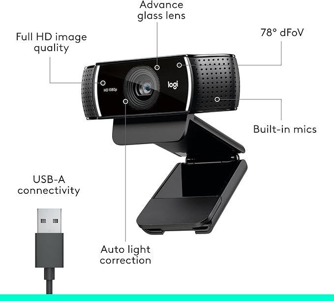 Logitech C922x HD Pro PC Webcam, Full HD 1080p/30fps or 720p/60fps Video - Image 7