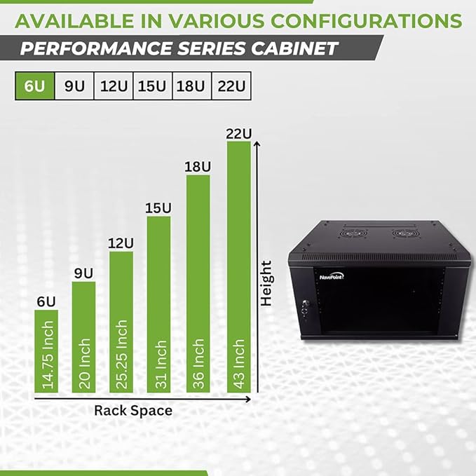 NavePoint 6U Server Cabinet Wall Mount Rack Enclosure Includes 2 Fans, Locking - Image 3