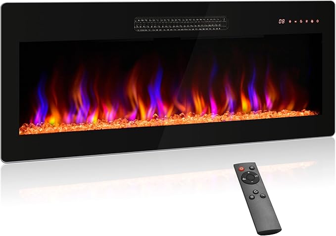 BELLEZE 42" Electric Fireplace Heater, 1400 W Recessed & Wall Mounted Electric by BELLEZE