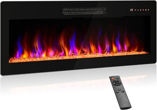 BELLEZE 42" Electric Fireplace Heater, 1400 W Recessed & Wall Mounted Electric by BELLEZE