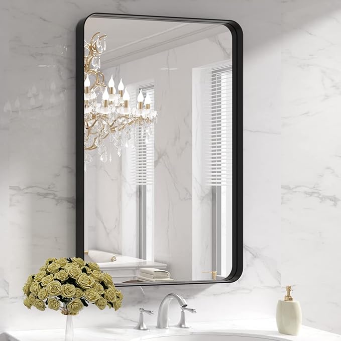 LOAAO 28X36 Inch Black Metal Framed Bathroom Mirror by LOAAO