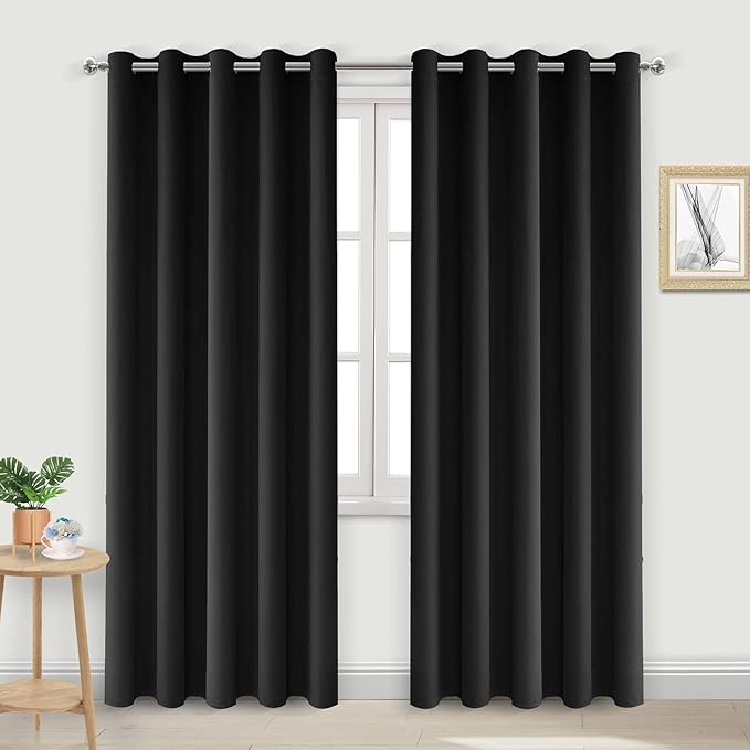 DWCN Black Curtains 84 Inch Length, Thermal 60 Wide Inch Curtain by DWCN