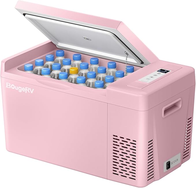 BougeRV Pink 23Quart Portable Refrigerator, 12 Volt Fridge 22L, Portable by BougeRV