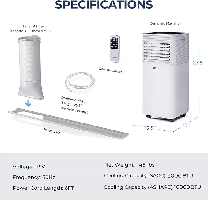 COSTWAY Portable Air Conditioner, 10000 BTU AC Cooling - Image 6