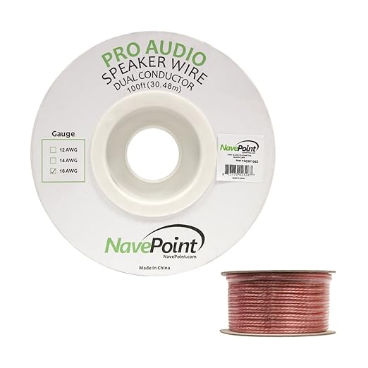 NavePoint 100ft in Wall Audio Speaker Cable Wire CL2 16/2 AWG Gauge 2 Conductor - Image 2