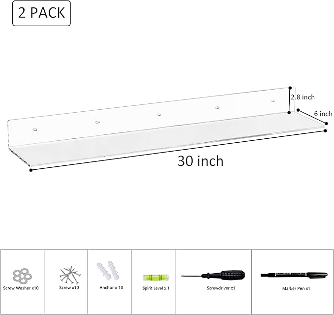 30 Inches Clear Long Floating Shelves - Image 3