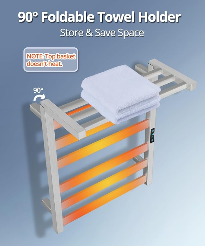 WiFi Heated Towel Rack Wall Mounted, Electric Towel Warmer - Image 4