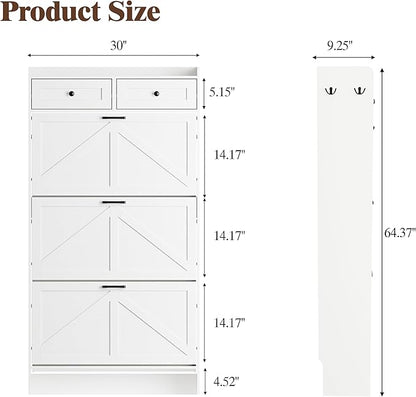 Shoe Cabinet with 3 Flip Drawers & 2 Storage Drawers, Rustic Farmhouse Narrow - Image 2