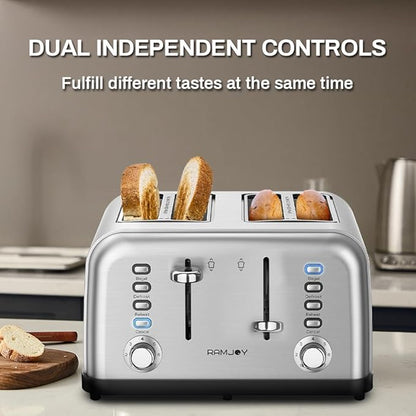 Toaster 4 Slice, Dual Independent Controls, Extra Wide Slot Toasters - Image 3