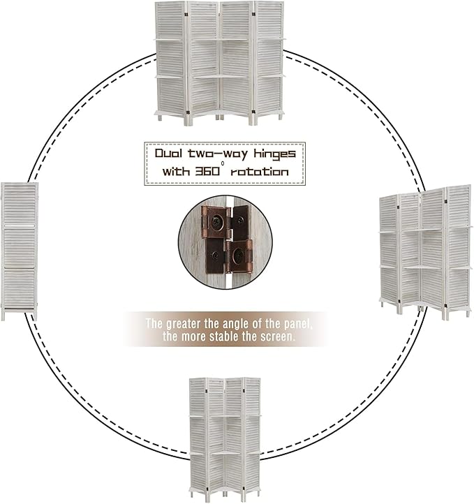 4 Panel Room Divider with Shelves, Room Dividers and Folding Privacy Screens - Image 6