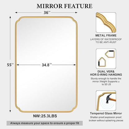 55X36 Inch Gold Metal Framed Bathroom Mirror - Image 4