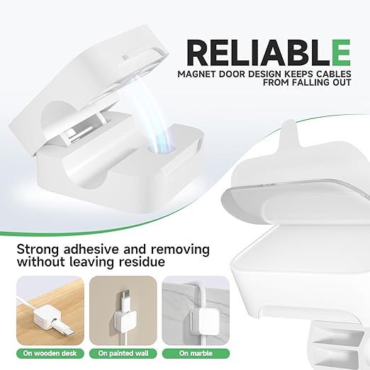 12 White Magnetic Cable Clips, Under Desk Cable Management, Cord Holder - Image 5
