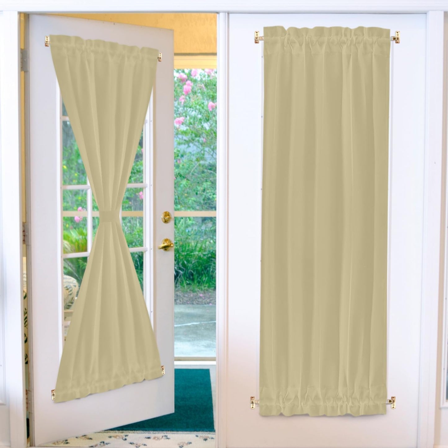 Amazing Drapery Hardware White Swivel Sash Curtain Rods with Brass Ends, Set of 4 (Hardware Included) - Adjustable Length 21-38 Inches, Easy to Install Metal Rods for Doors, Windows, and Sidelights