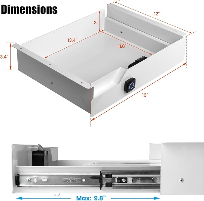 Lumil Under Desk Drawer with Lock, 16 inch Under Desk Storage Drawer, Under - Image 6