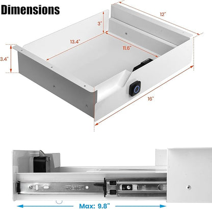Lumil Under Desk Drawer with Lock, 16 inch Under Desk Storage Drawer, Under - Image 6