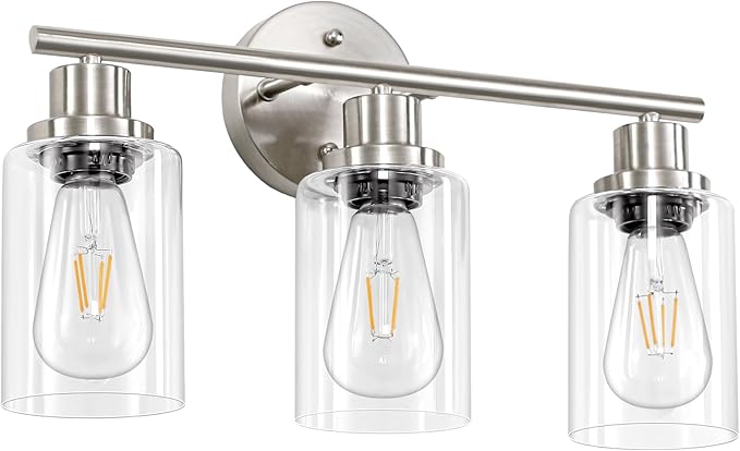 Guliaofo 3-Light Brushed Nickel Vanity Lights, E26 Modern Bathroom Light - Image 7